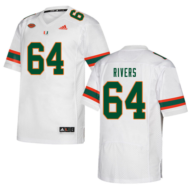 Men #64 Jalen Rivers Miami Hurricanes College Football Jerseys Sale-White - Click Image to Close